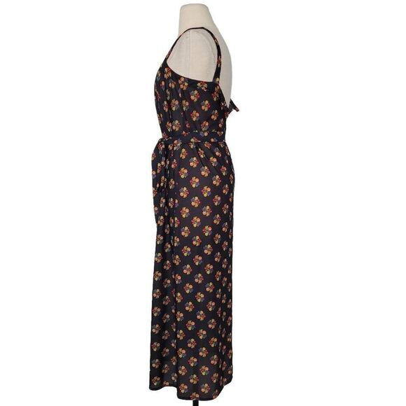 Vintage 1970s? Sheer Black Micro Fruits Midi Maxi Dress Sz XXS A-line Waist Tie - Picture 3 of 8